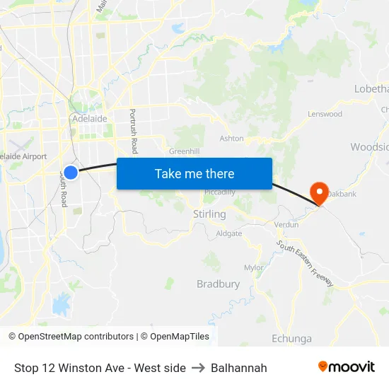 Stop 12 Winston Ave - West side to Balhannah map