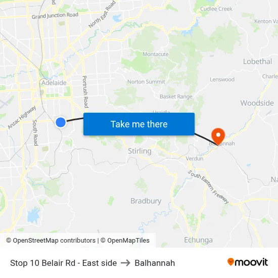Stop 10 Belair Rd - East side to Balhannah map
