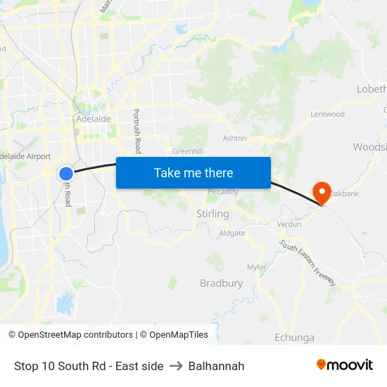 Stop 10 South Rd - East side to Balhannah map