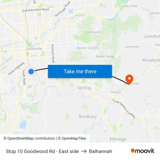 Stop 10 Goodwood Rd - East side to Balhannah map