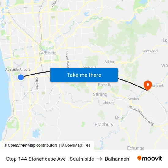Stop 14A Stonehouse Ave - South side to Balhannah map