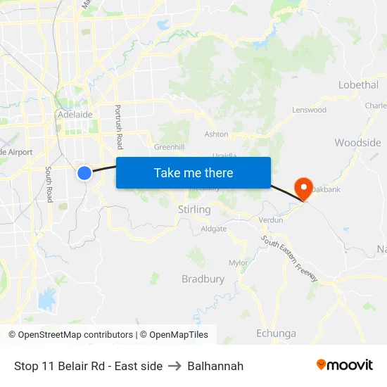 Stop 11 Belair Rd - East side to Balhannah map
