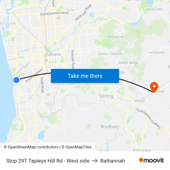 Stop 29T Tapleys Hill Rd - West side to Balhannah map