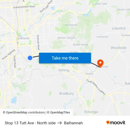 Stop 13 Tutt Ave - North side to Balhannah map