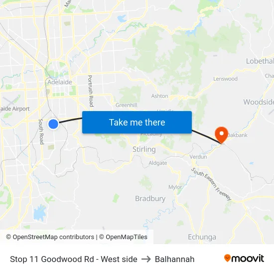 Stop 11 Goodwood Rd - West side to Balhannah map