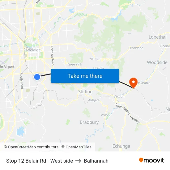 Stop 12 Belair Rd - West side to Balhannah map