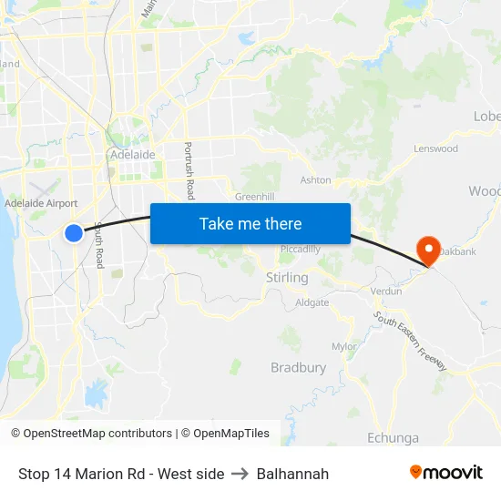 Stop 14 Marion Rd - West side to Balhannah map