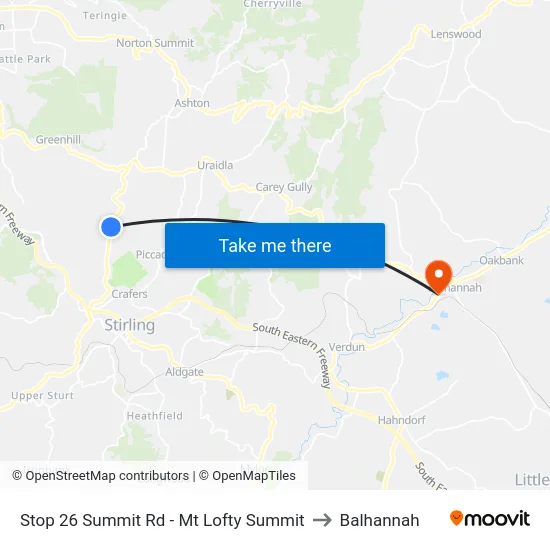 Stop 26 Summit Rd - Mt Lofty Summit to Balhannah map