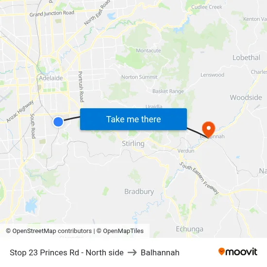 Stop 23 Princes Rd - North side to Balhannah map