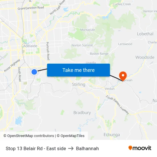 Stop 13 Belair Rd - East side to Balhannah map