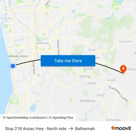 Stop 21B Anzac Hwy - North side to Balhannah map
