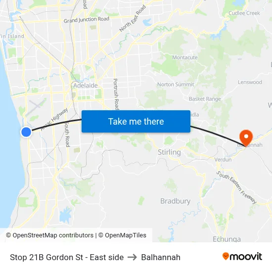 Stop 21B Gordon St - East side to Balhannah map