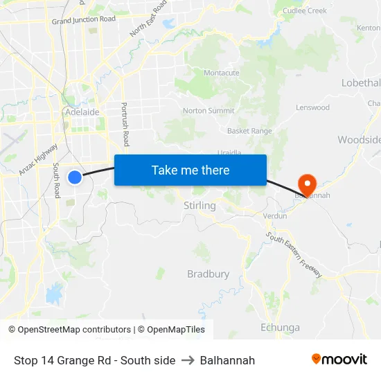 Stop 14 Grange Rd - South side to Balhannah map