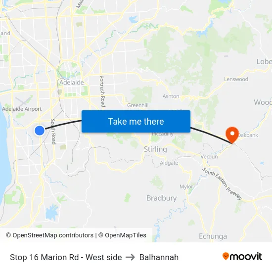 Stop 16 Marion Rd - West side to Balhannah map