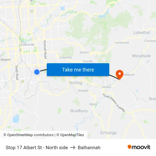 Stop 17 Albert St - North side to Balhannah map