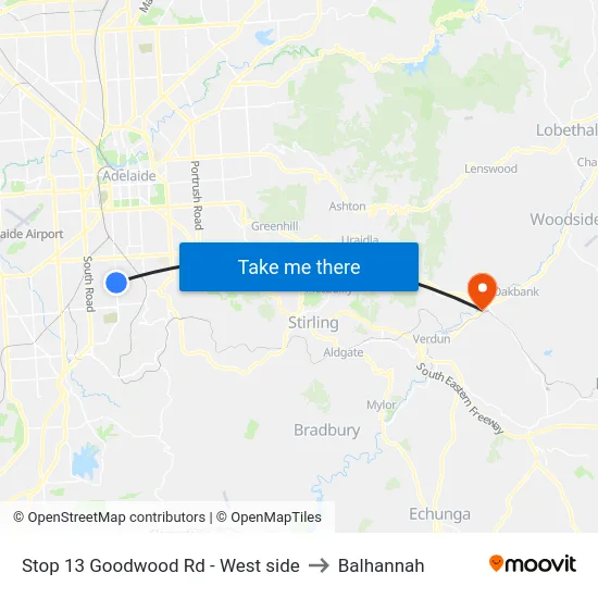 Stop 13 Goodwood Rd - West side to Balhannah map