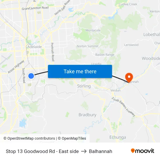 Stop 13 Goodwood Rd - East side to Balhannah map