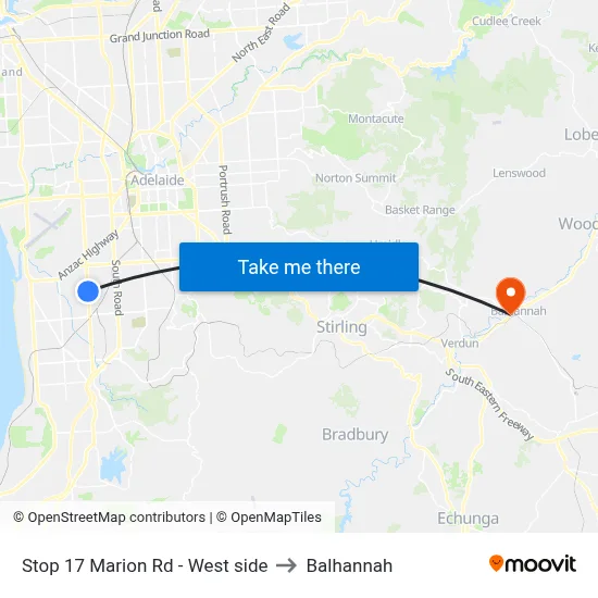 Stop 17 Marion Rd - West side to Balhannah map