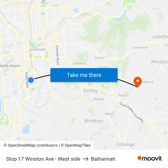 Stop 17 Winston Ave - West side to Balhannah map