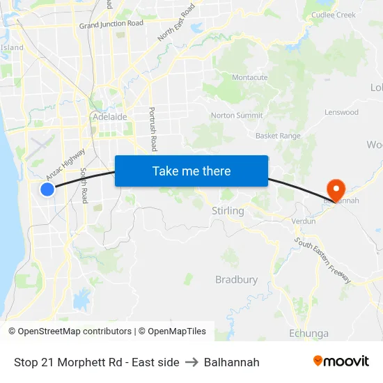 Stop 21 Morphett Rd - East side to Balhannah map