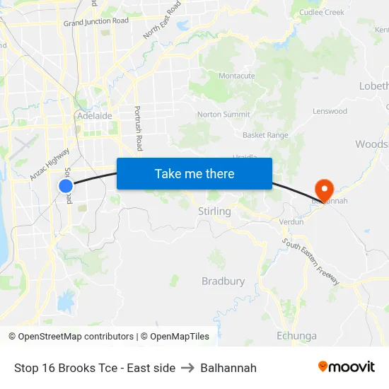 Stop 16 Brooks Tce - East side to Balhannah map