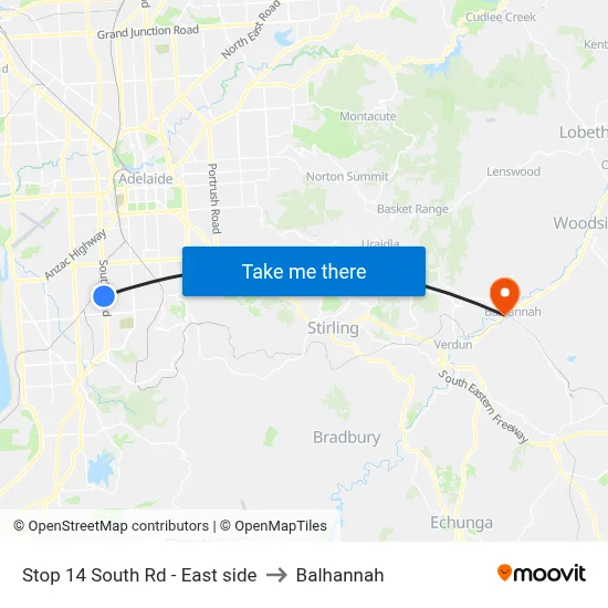 Stop 14 South Rd - East side to Balhannah map