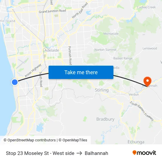 Stop 23 Moseley St - West side to Balhannah map