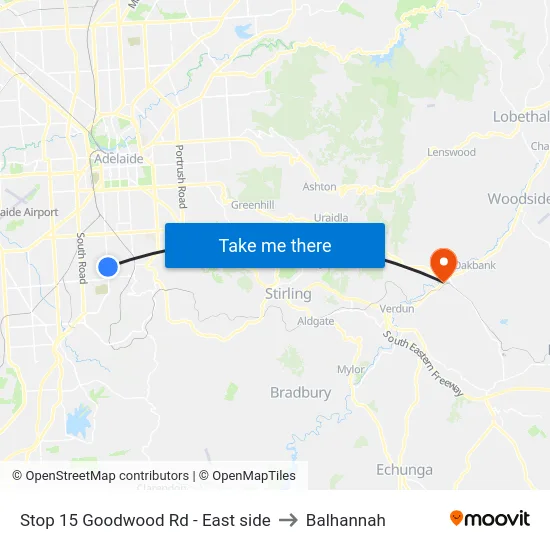 Stop 15 Goodwood Rd - East side to Balhannah map