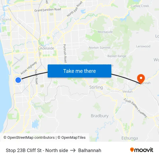 Stop 23B Cliff St - North side to Balhannah map