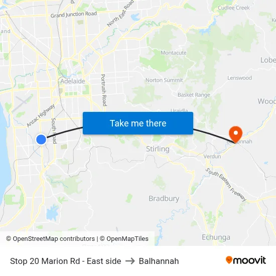 Stop 20 Marion Rd - East side to Balhannah map