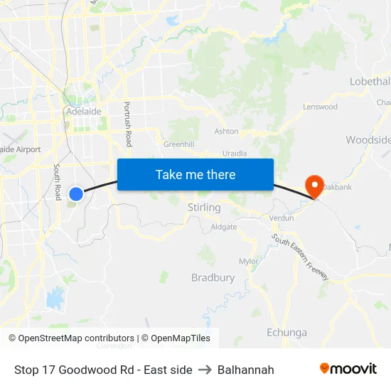 Stop 17 Goodwood Rd - East side to Balhannah map