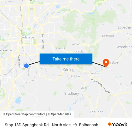 Stop 18D Springbank Rd - North side to Balhannah map