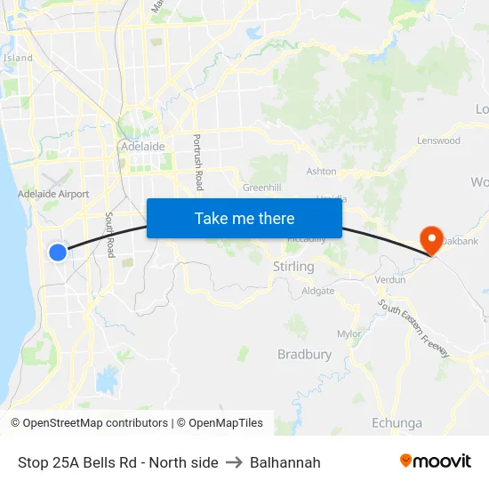 Stop 25A Bells Rd - North side to Balhannah map