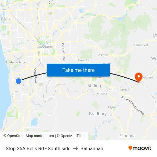 Stop 25A Bells Rd - South side to Balhannah map