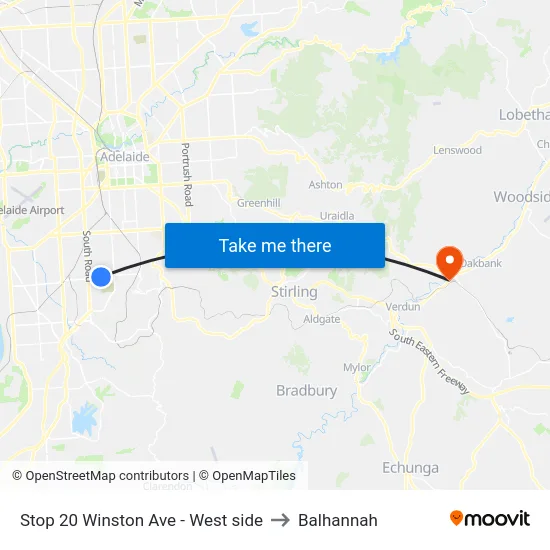 Stop 20 Winston Ave - West side to Balhannah map