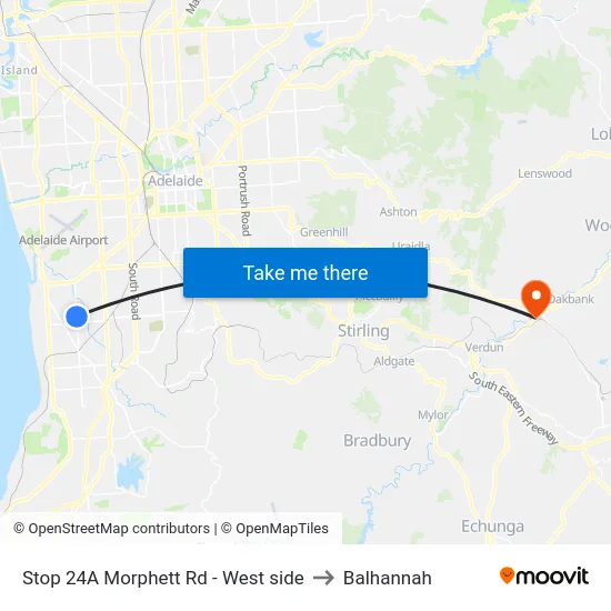 Stop 24A Morphett Rd - West side to Balhannah map