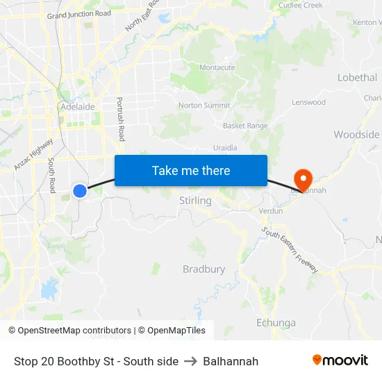 Stop 20 Boothby St - South side to Balhannah map
