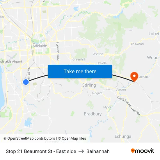 Stop 21 Beaumont St - East side to Balhannah map