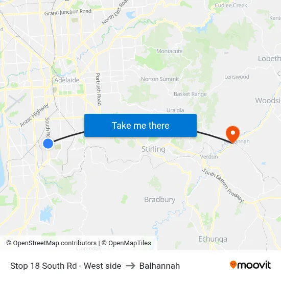 Stop 18 South Rd - West side to Balhannah map
