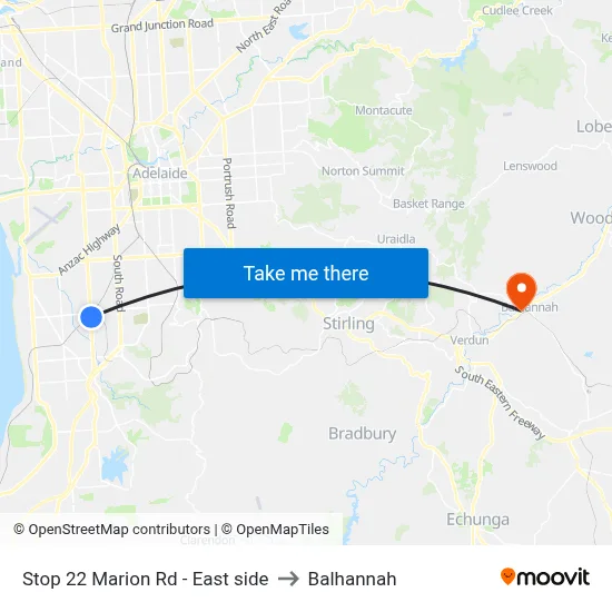 Stop 22 Marion Rd - East side to Balhannah map