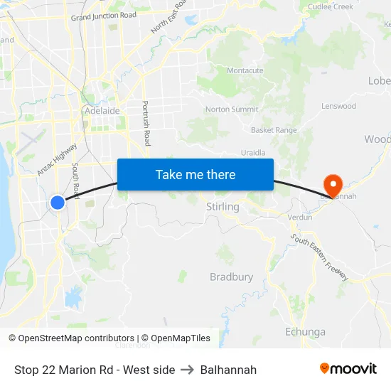 Stop 22 Marion Rd - West side to Balhannah map
