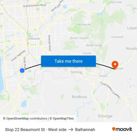 Stop 22 Beaumont St - West side to Balhannah map