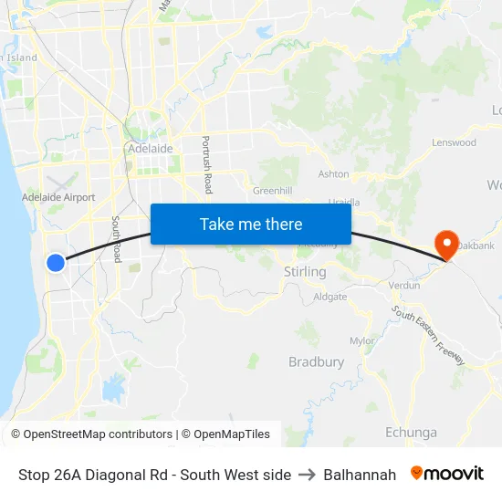 Stop 26A Diagonal Rd - South West side to Balhannah map