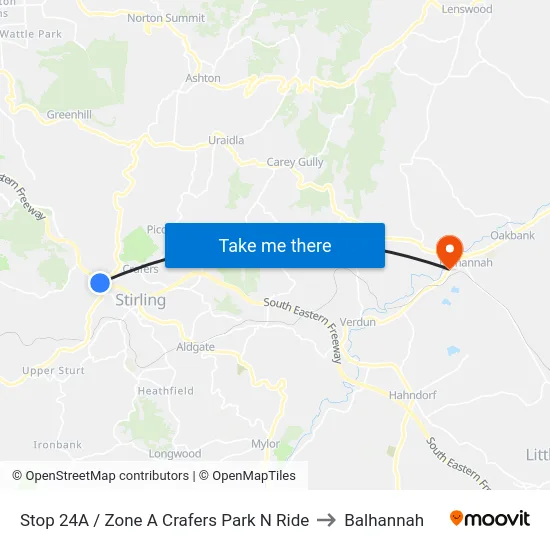 Stop 24A / Zone A Crafers Park N Ride to Balhannah map