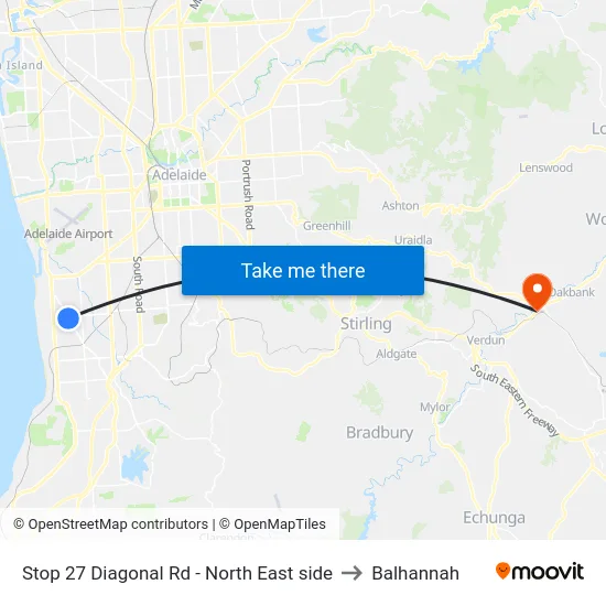 Stop 27 Diagonal Rd - North East side to Balhannah map