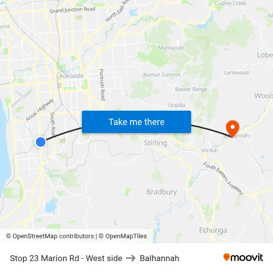 Stop 23 Marion Rd - West side to Balhannah map