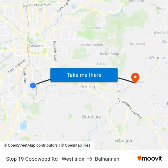 Stop 19 Goodwood Rd - West side to Balhannah map