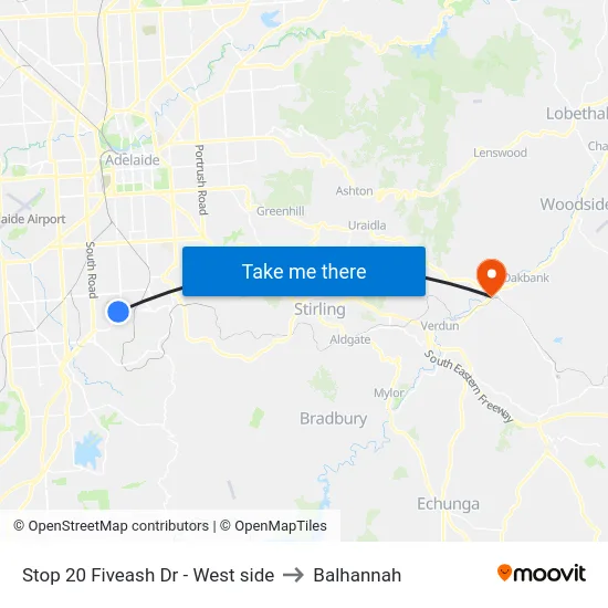 Stop 20 Fiveash Dr - West side to Balhannah map