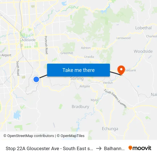 Stop 22A Gloucester Ave - South East side to Balhannah map