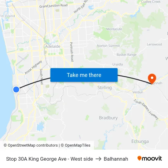 Stop 30A King George Ave - West side to Balhannah map